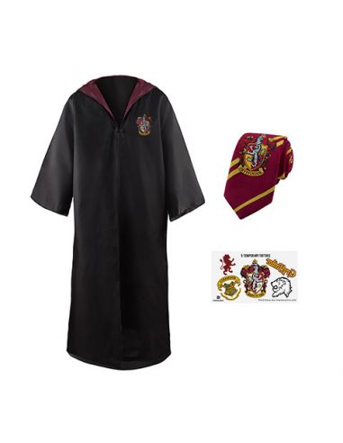 Pack disfraz Gryffindor: Túnica + Corbata + 5 tatuajes - Harry Potter