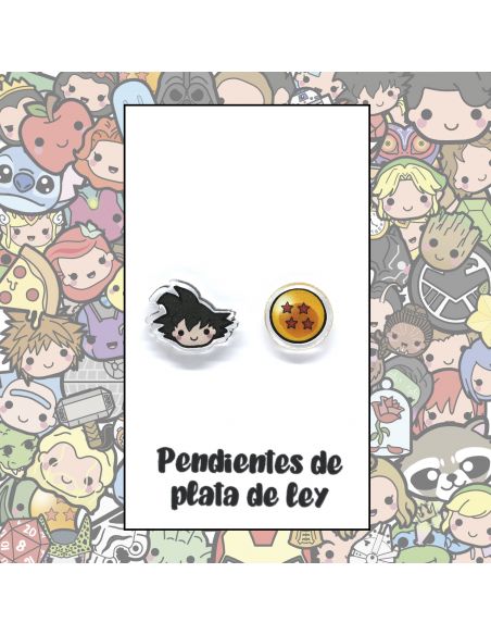 Pendientes Plata - Super Guerrero y Bola 4 estrellas - Joyería Artesanal