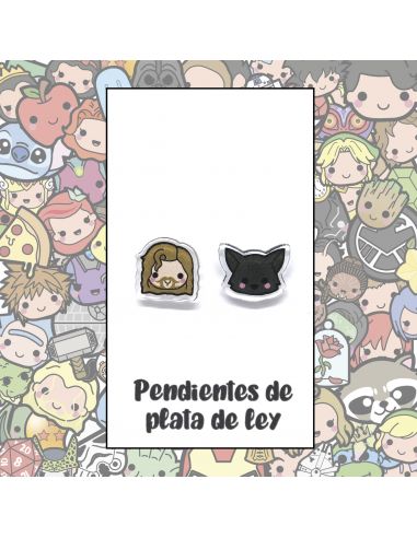 Pendientes Plata - Mago y Perro negro - Joyería Artesanal