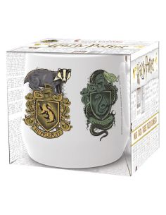 Taza blanca casas Hogwarts - Harry Potter
