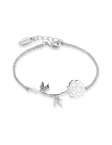 Pulsera Rosa de la Bella y la Bestia chapada en Oro blanco - Disney