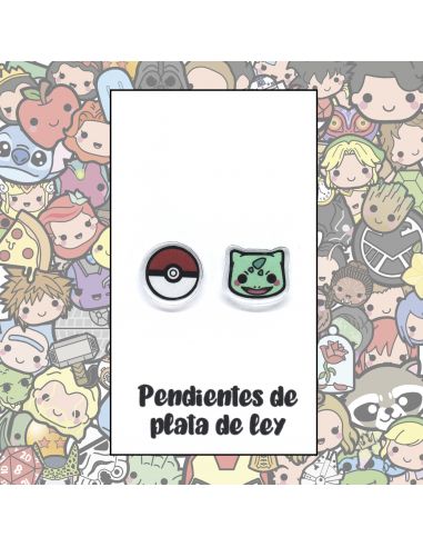 Pendientes Plata - Bulbasaurio y Bolilla - Joyería Artesanal