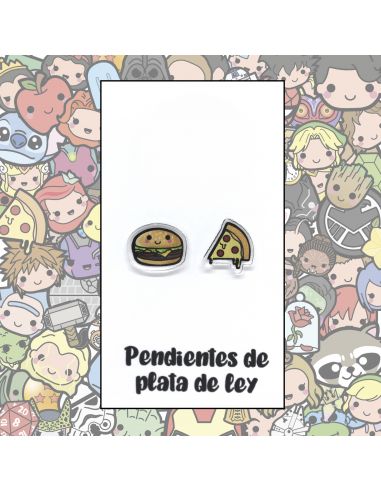 Pendientes Plata - Burger y Pizza Kawaii - Joyería Artesanal