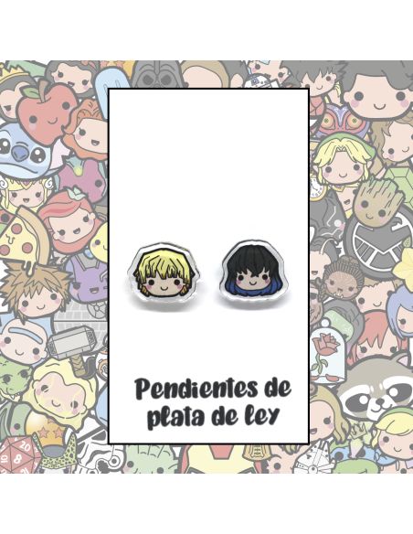 Pendientes Plata - Niños Caza Demonios Kawaii - Joyería Artesanal