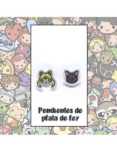 Pendientes Plata - Guerrera Luna y Gatita - Joyería Artesanal