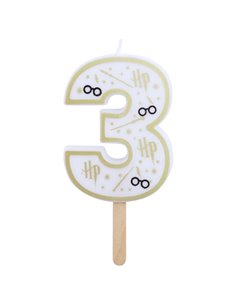 Vela de cumpleaños número 3 (Harry Potter blanco y dorado) 7 cm
