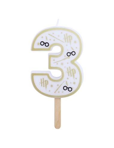 Vela de cumpleaños número 3 (Harry Potter blanco y dorado) 7 cm