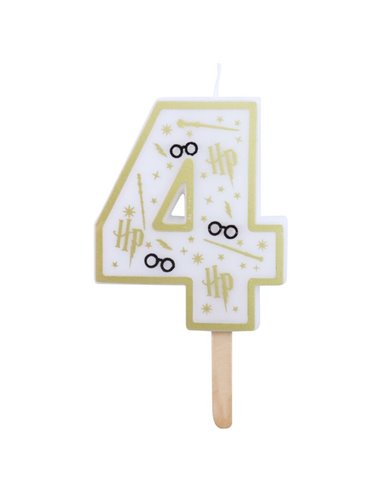 Vela de cumpleaños número 4 (Harry Potter blanco y dorado) 7 cm