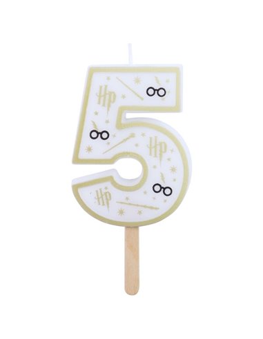 Vela de cumpleaños número 5 (Harry Potter blanco y dorado) 7 cm