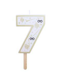 Vela de cumpleaños número 7 (Harry Potter blanco y dorado) 7 cm