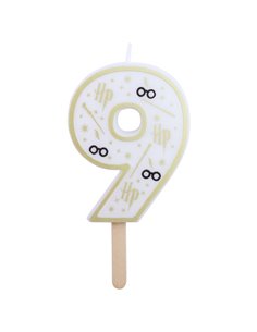 Vela de cumpleaños número 9 (Harry Potter blanco y dorado) 7 cm