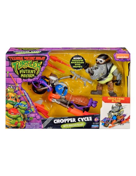 Figura Rocksteady y Moto Chopper 12 cm – Tortugas Ninja